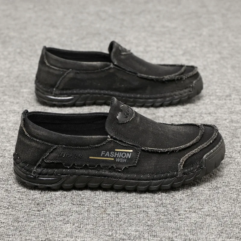 Spring Fashion Low Top Washed Fabric Casual Men\'s Shoes Breathable Soft Sole Fabric Men\'s Driving Shoes
