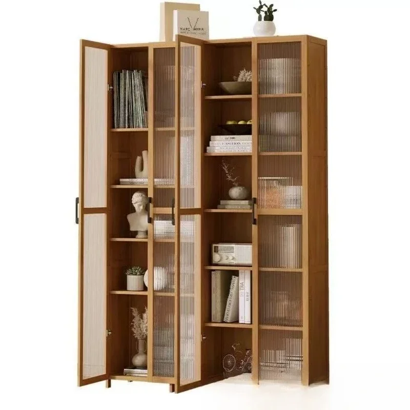 

Floor-to-ceiling cabinet door storage storage cabinet, simple solid wood bookcase against the wall, heightened storage