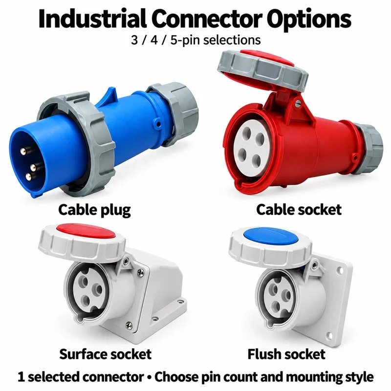 Industrial Plug Socket Connector 3 4 5 Pin Cable Surface Flush Mount Options Threaded Collar Housing Wiring Select Models 1PC