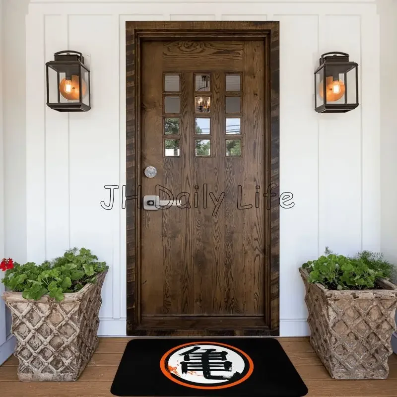 DBZ Kanji Indoor Doormat Anti-Slip Waterproof Bath Entrance Floor Mat Home Bedroom Living Room Flannel Rugs Carpet Decor