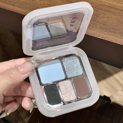 Imagen 2 del producto Paleta de sombras de ojos Punk Smokey, 5 colores, blanco plateado, cemento, gris, negro oscuro, mate y brillante, maquillaje duradero para fiesta