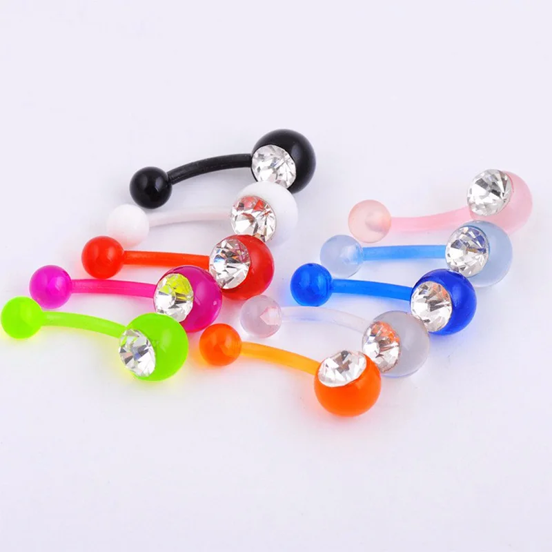 1PC Shining Acrylic Ball Button Ring 14G  1.6*11mm Crystal Navel piercing Indian Style Ombligo Piercing Nombril Nose Ring