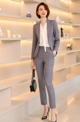 Women's professional outfit, elegant goddess fashion, suit, gray leisure English style dress set, wholesale, Korean version
