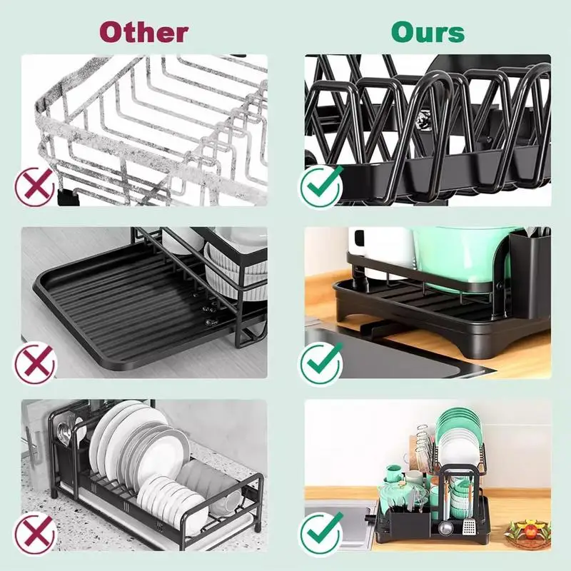 

2 Tier Dish Bowl Drainer Storage Rack Kitchen Organizer with Drain Basket Countertop Dinnerware Organizer Drainboard