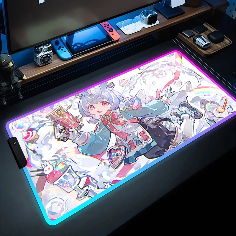 RGB Mouse Pad Sigewinne Non-Slip Rubber Edge locking mousepads Game play mats notebook computer G-Genshin Impact Home Decor