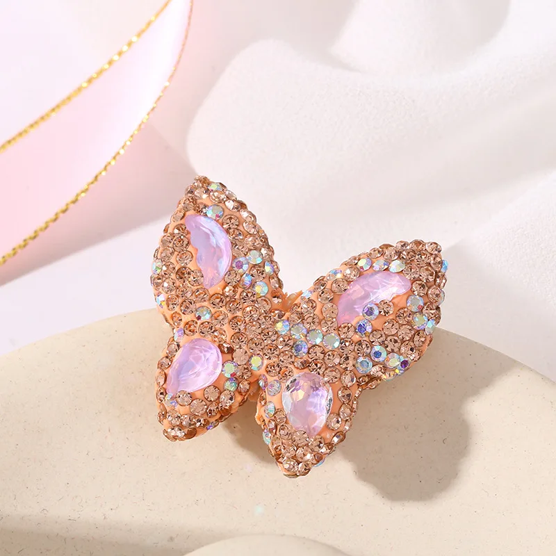 1PCS Double Side Diamond Butterfly DIY Necklace Hanging Bracelet Keychain Straight Hole Beads Junk Mobile Phone Case Charms