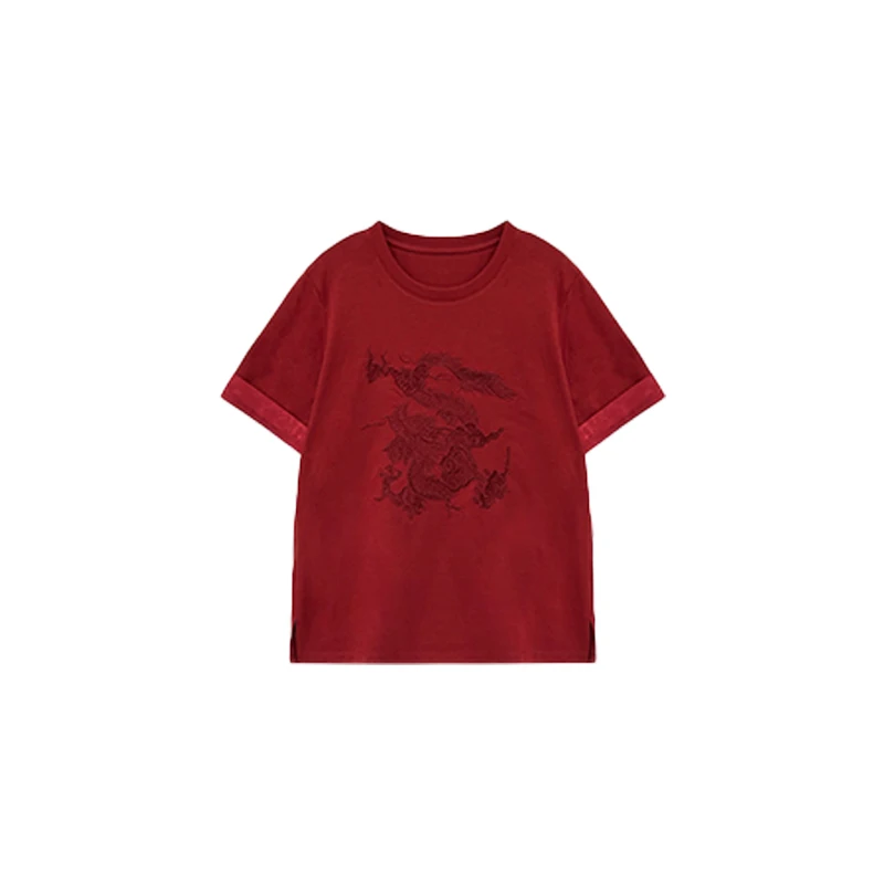 Forever 2 Dragon Year Limited Edition Red ort Sve T-irt round Ne Overhead Inner Wear Top Women's plus Size Commute ...