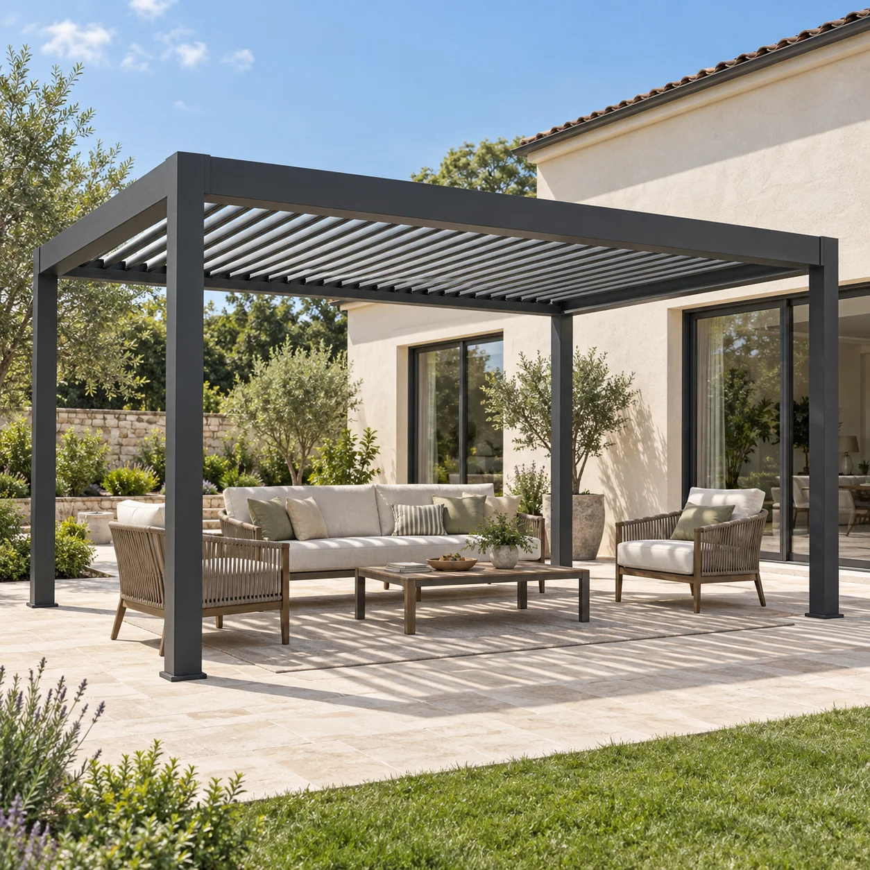 Motorized Bioclimatic Aluminum Pergola Adjustable Louvered Roof Outdoor Garden Gazebo For Patio Yard Deck All Weather Use