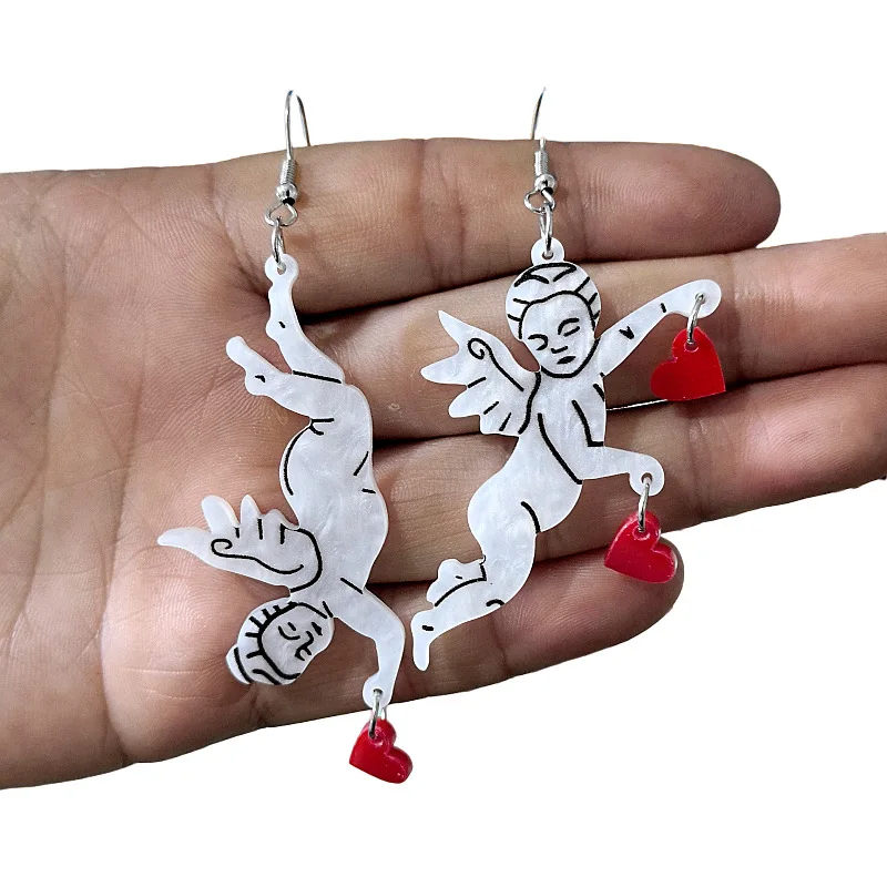 Cute Cartoon Acrylic Cupid Earrings For Women Romantic Little Angel Dangle Earrings Valentine's Day Gift