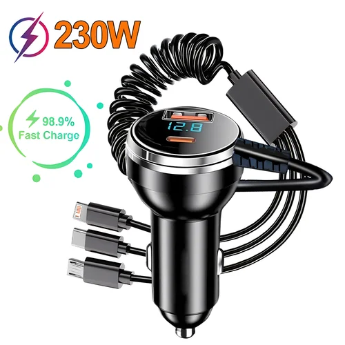 Imagen 1 del producto Cargador de Coche de 230W con 5 Puertos, Carga Rápida PD QC3.0, Cargador de Teléfono USB C para Coche, Adaptador USB Micro Tipo C para iPhone Xiaomi, 1 Pieza, 2 Piezas