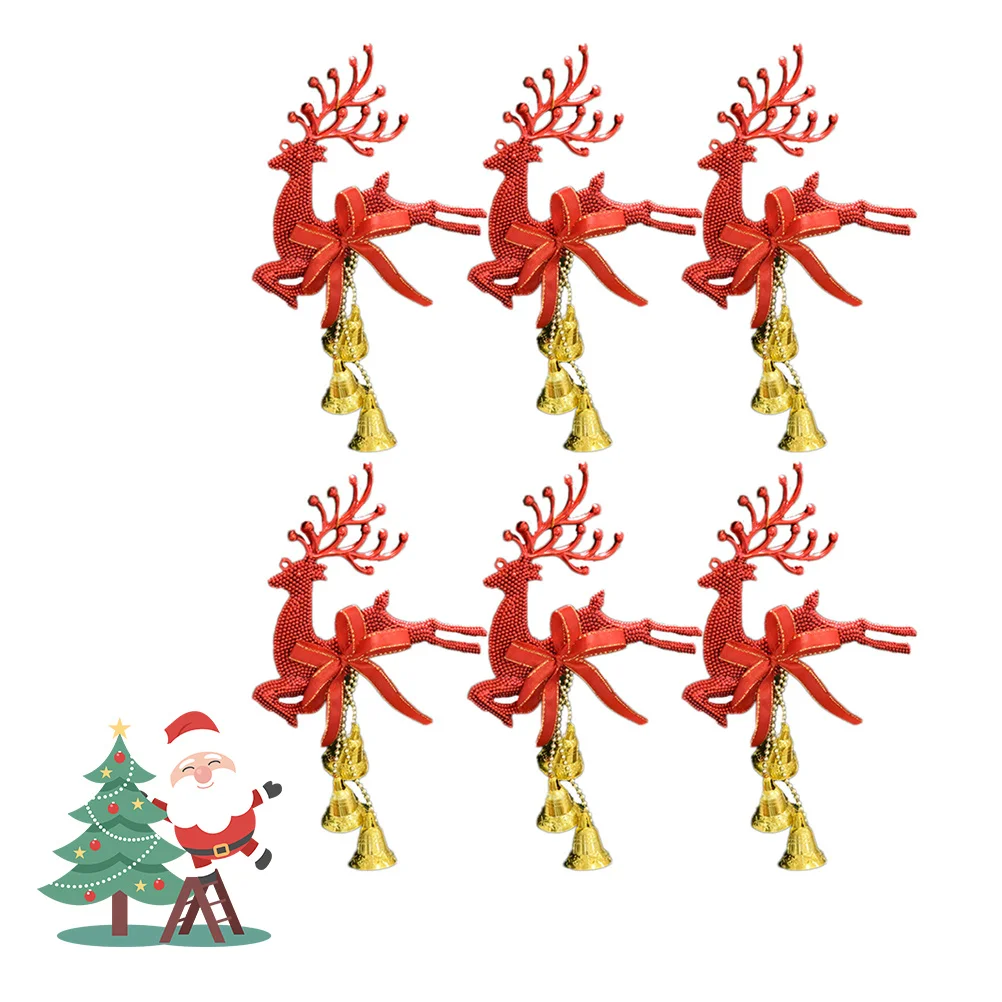 

6pcs Christmas Reindeer Bell Hanging Ornament Pvc Decor For Tree Festival Party Elk Xmas Craft Decorations Hanging Decor