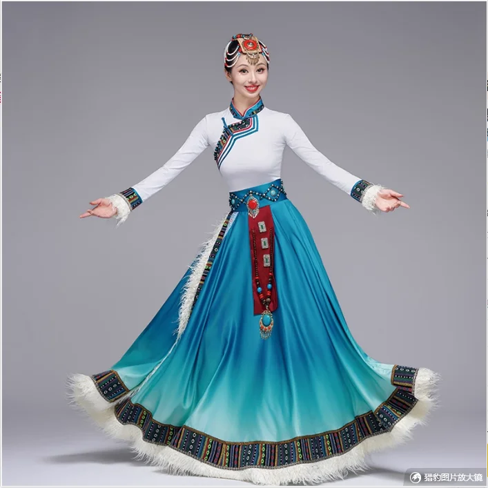 Tibetan Dance Performance Costume, Women's Ethnic Style, Big Skirt Display