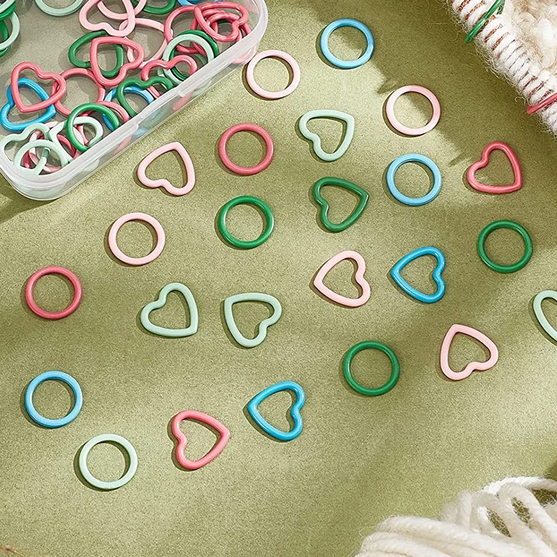 32Pcs Mix Color 12-13mm Knit Knitting Stitch Markers Rings Colored Zinc Alloy Heart-Shaped Stitch Markers Rings for Sewing DIY K