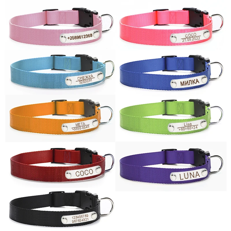 Personalized Nylon Dog Collar ID Tag Personalized Pet Cat Engraving Customized Stainless Steel Accessories Anti-lost Large Dog