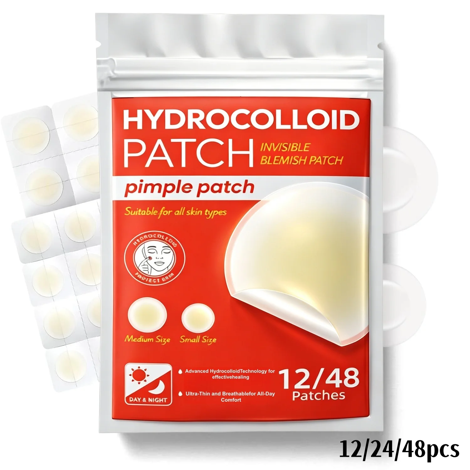12/24/48pcs Invisible Round Pimple Patches, Clear Acne Spot Covers for Blemishes and Pimple Marks, Unisex