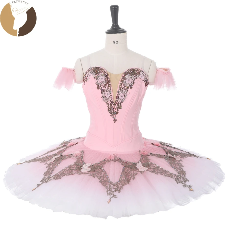 

FLTOTURE Professional Classical Pink Tutu Skirt Ballet Variation Sleeping Beauty Pancake Dress Stage Costumes For Ballerina