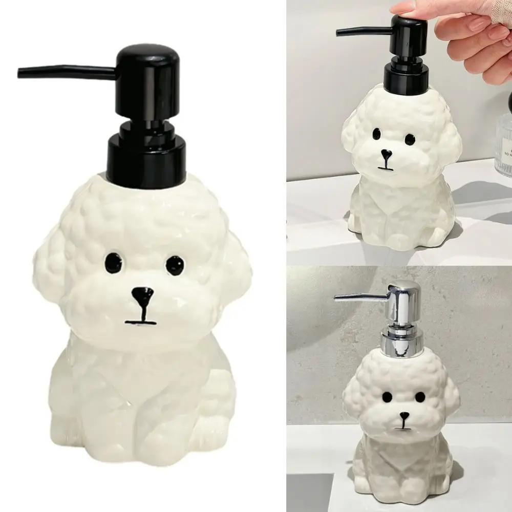 

Refillable Bichon Frise Ceramic Soap Dispenser 400ml with 2 Pump Options Reusable Pump Dispenser Standalone No-Leak Lotion Pump