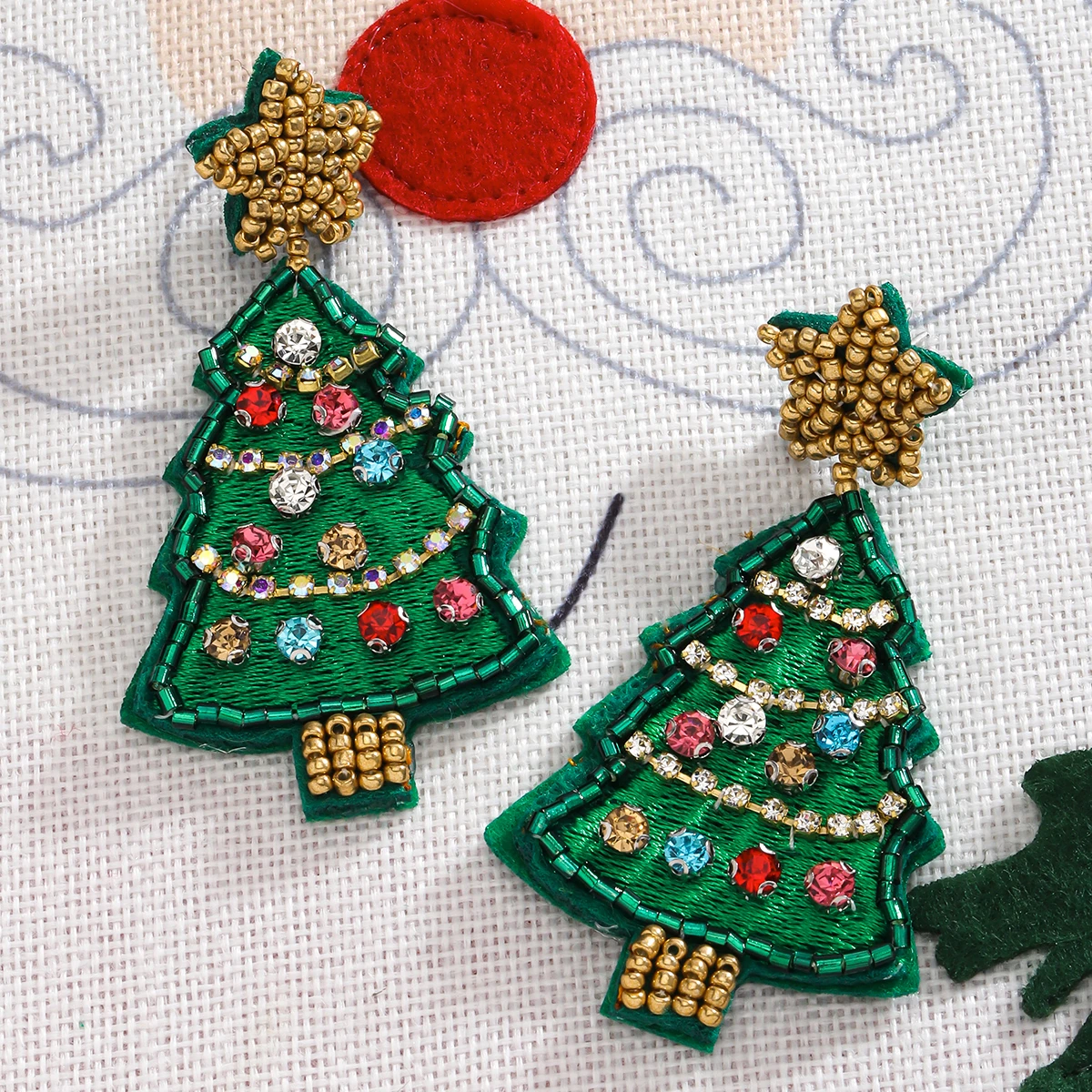Christmas Handmade String of Beads Rhinestone Drop Earrings Christmas tree Earrings Suitable for Christmas Earrings for Women