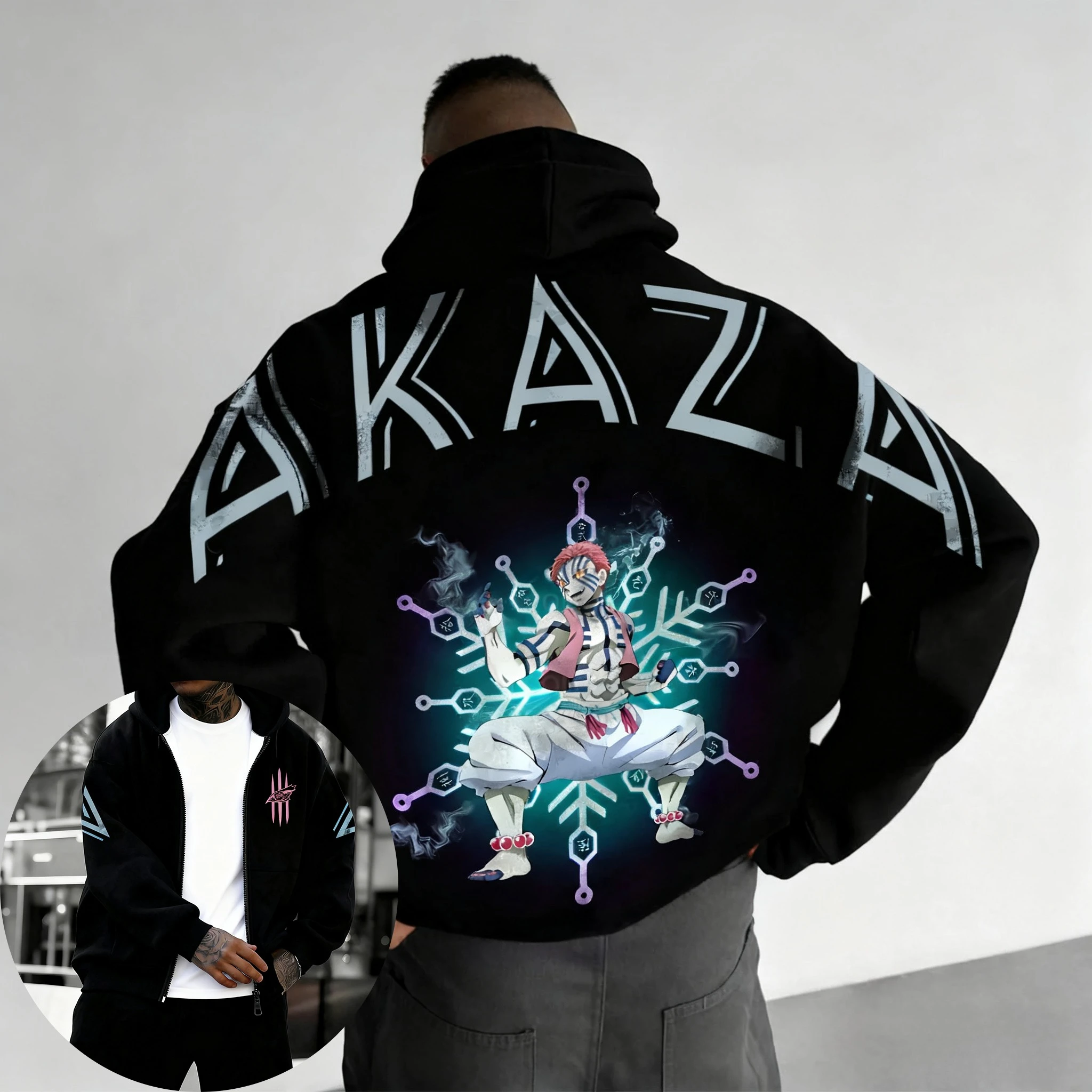 Demon Slayer Anime Painted Pattern Zipper Hoodie Men's and Women's Autumn/Winter New Harajuku Plus Size Casual Loose Y2K Top