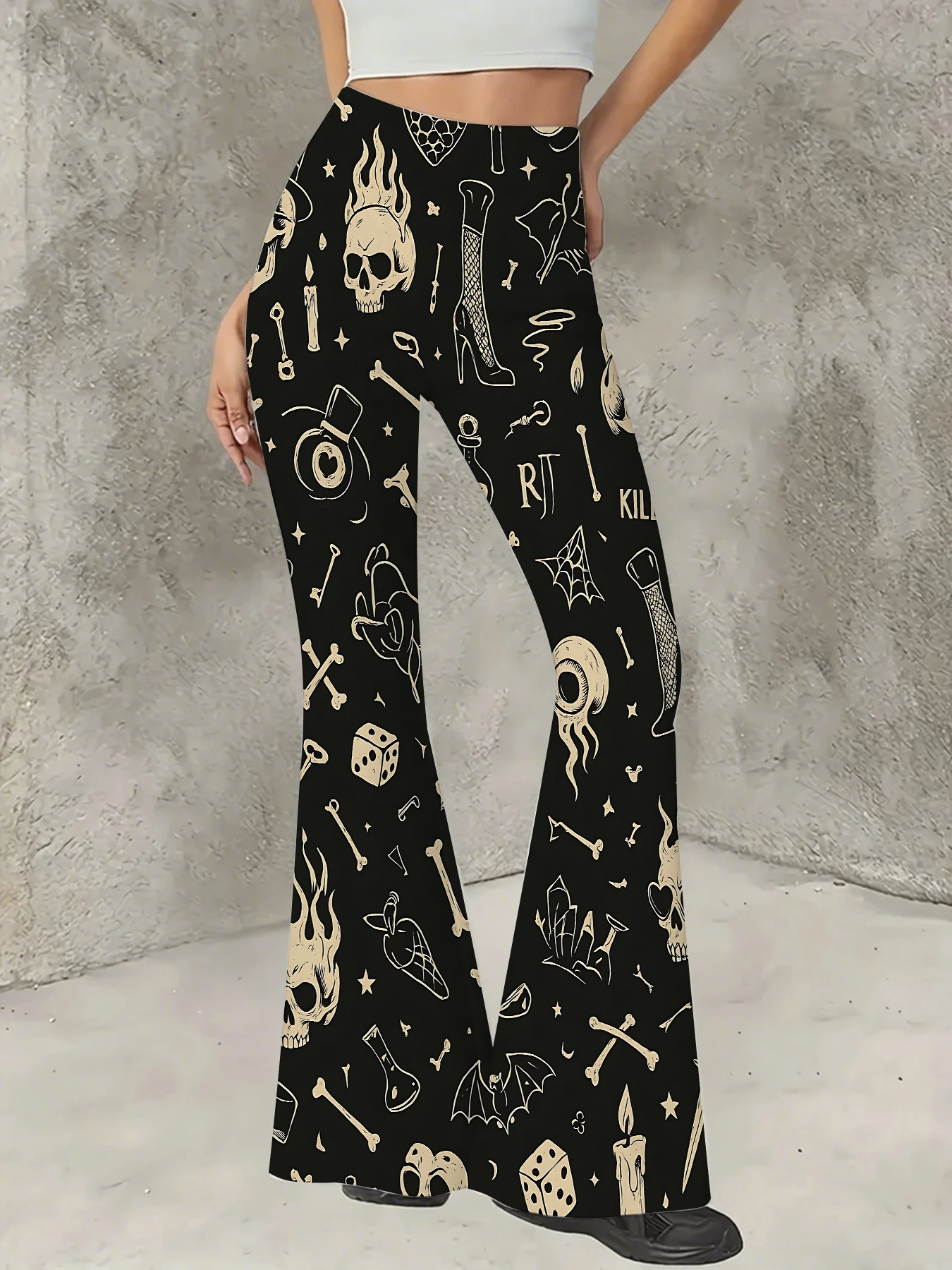 

Women's Striped Print Flare Pants Loose Fit Knit Wide Leg Bell Bottom Trousers