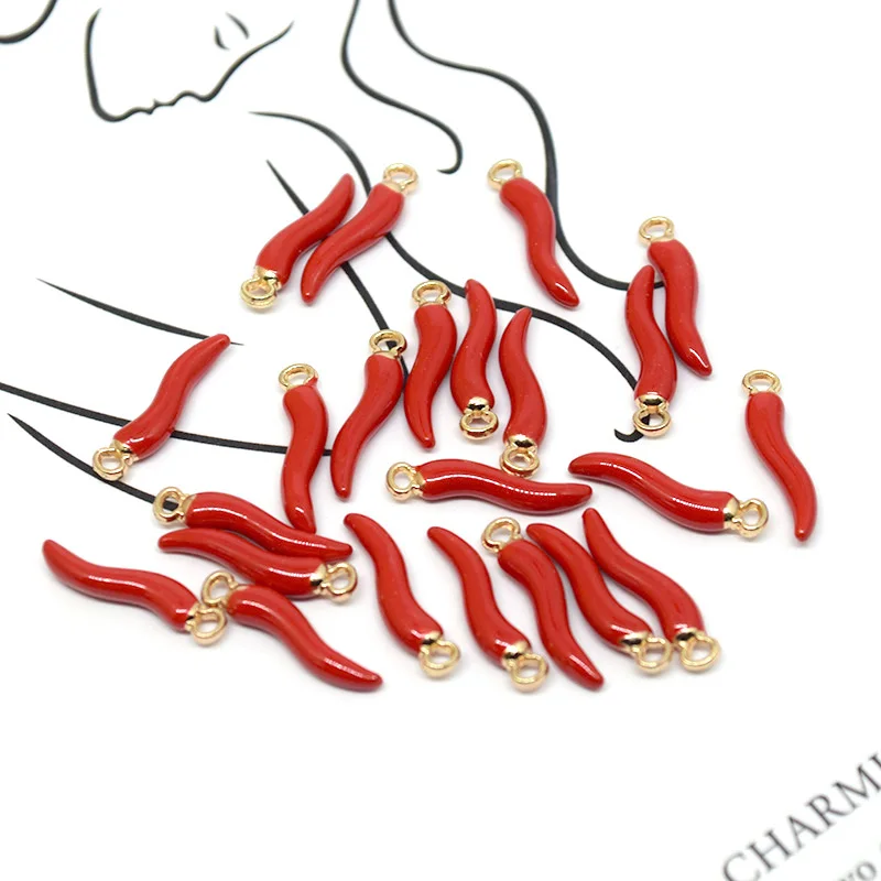 10pcs Mini Red Pepper Chili Alloy Enamel Charms Cute Vegetable Pendant For Earring Bracelet DIY Jewelry Make