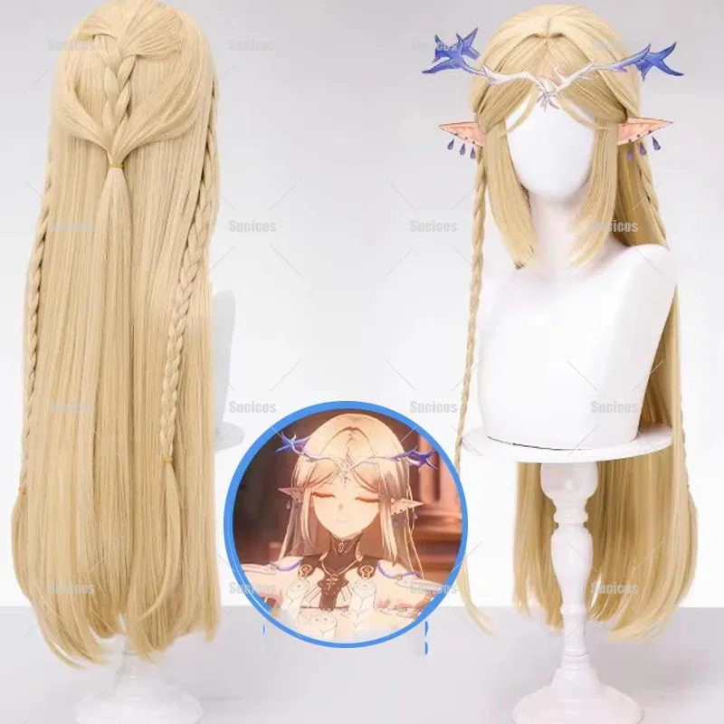 

Wuthering Waves Cartethyia Cosplay Wig - Rinascita Blonde Long Braids with Hair Accessories for Women Halloween