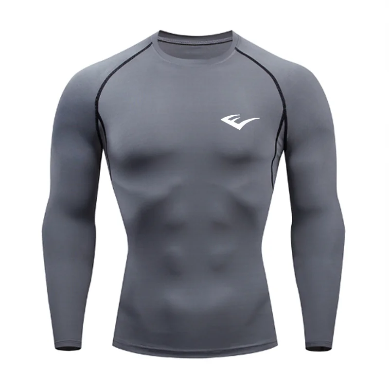 Herren Rundhals Schnelltrocknend Langarm Kompressions-Sportshirt Fitness Enganliegendes T-Shirt Laufshirt Casual Frühling Und Herbst – Detail 14