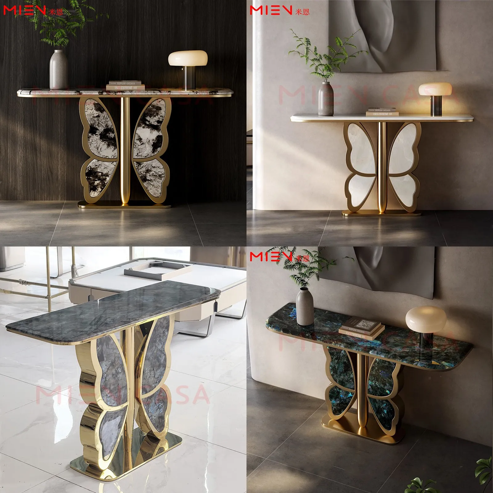Luxury Stainless Steel Entryway Console Table Butterfly Animal Design Hallway Sofa Table Modern Decor