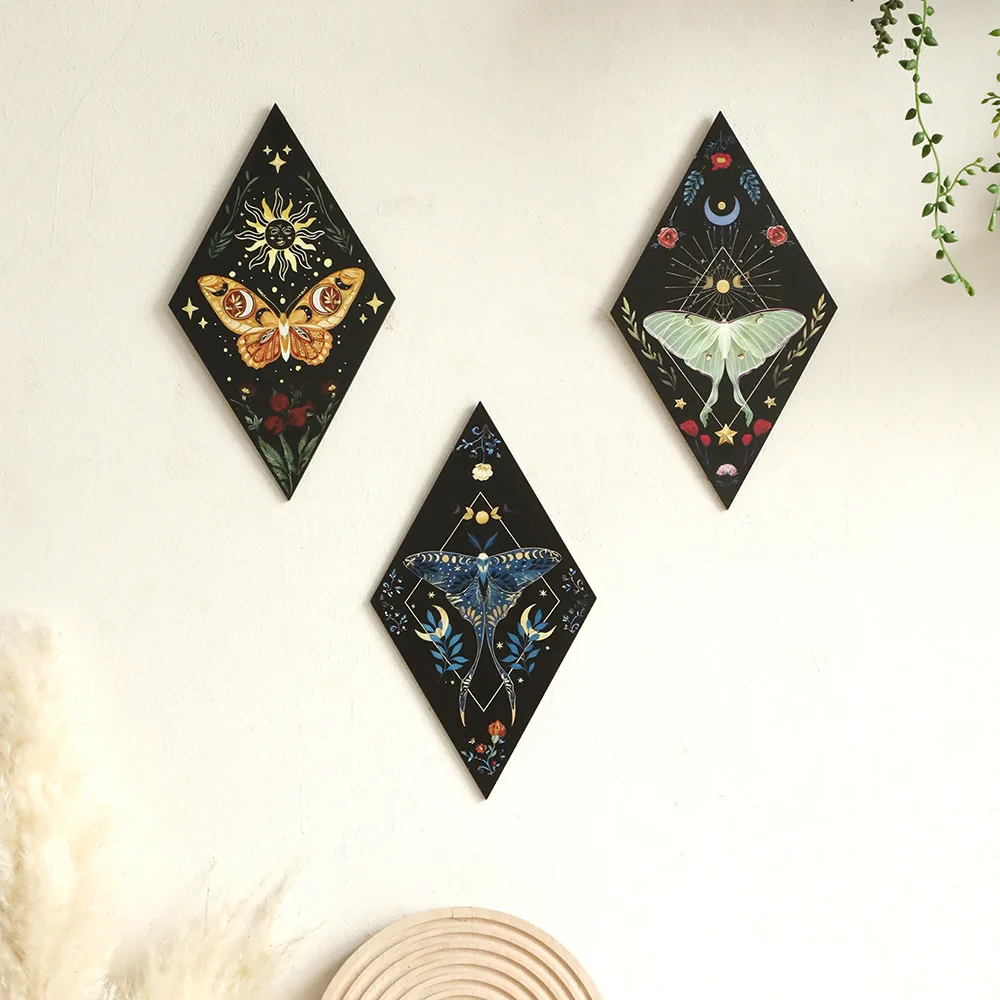 

New geometric carving graphics rhombus wooden triangle ledge simple home bed and breakfast living room wall pendant