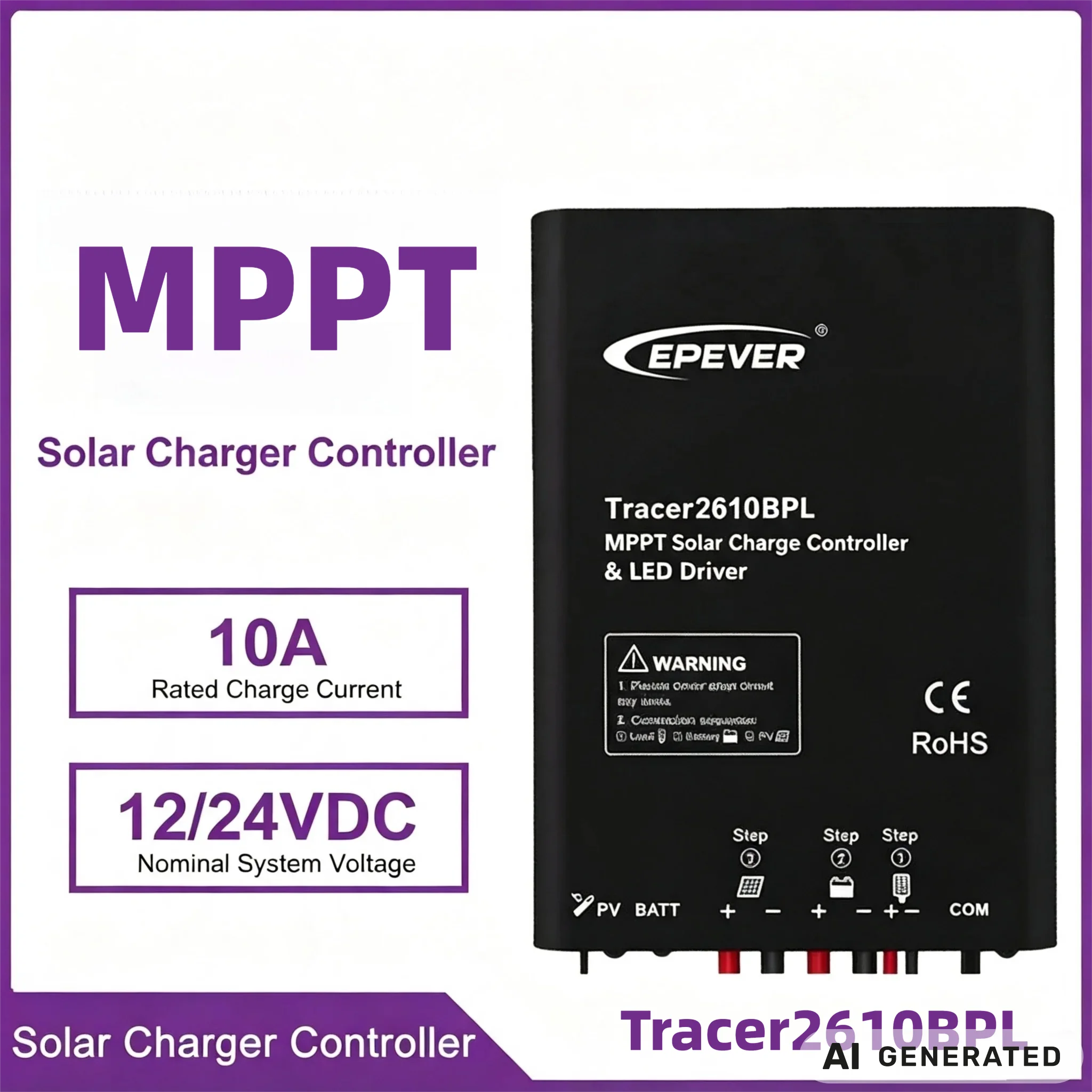 EPEVER Tracer2610BPL 10A MPPT Solar Charge Controller 12V/24V Auto with Comprehensive Electronic Protection