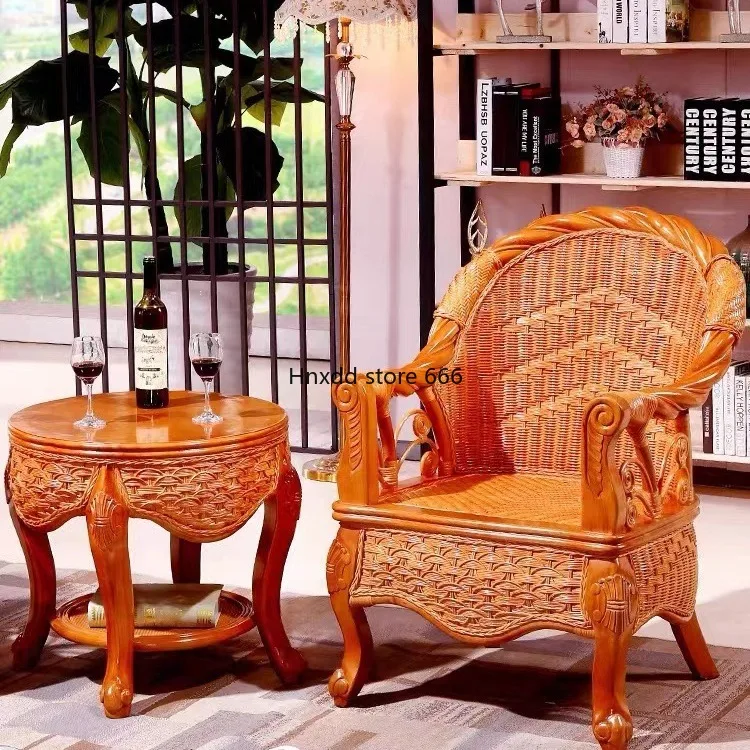 Household rattan chair coffee table three-piece set single guest back chair