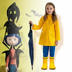 Horror Fairytale Movies Coraline Cosplay Costume Wig Yellow Coat Secret Door Adult Kid Size Halloween Party Scary Roleplay Suit