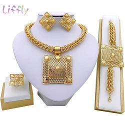 Gold Color African Jewelry Sets for Women Necklace Nigerian Bridal Wedding Luxury Jewellery Bracelet Earrings Ring