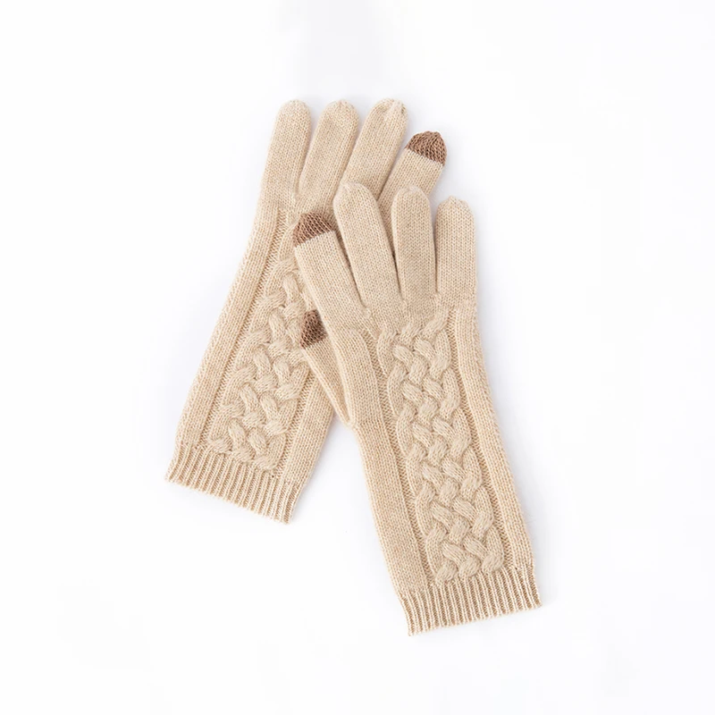 Winter High-Quality 100% Real Cashmere Touch Screen Gloves Women Soft Warm Stretch Knit Mittens Full Finger Guantes Female