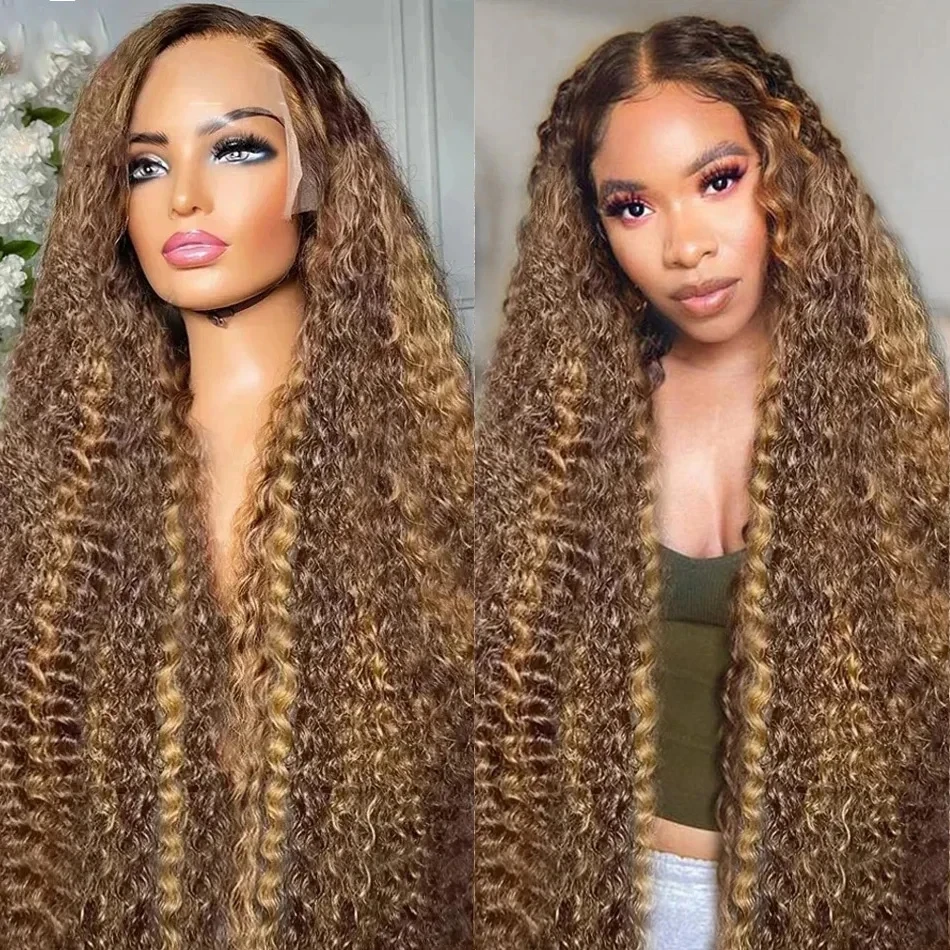 Highlight Wig Human Hair Kinky Curly Lace Front Wigs Pre Plucked Deep Curls Water Wave 13x4 13x6 HD Lace Frontal Wigs Human Hair