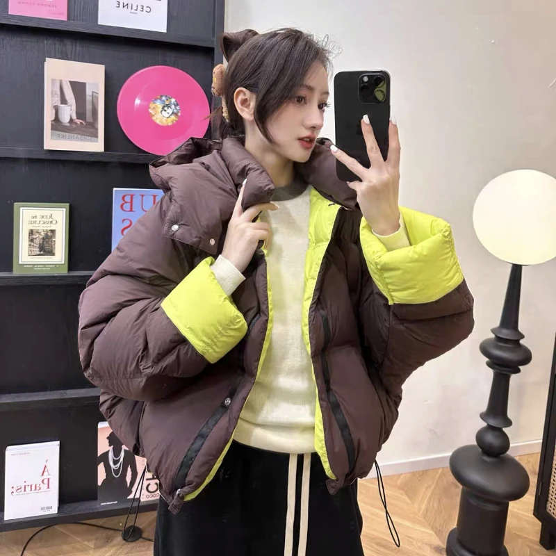 Short Hooded Jackets for Women, Reversible Wear, Korean Down Jacket, Bread Clothing, Loose, Warm, Casual Outerwears, Fashion