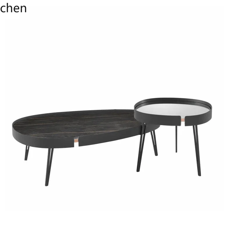 مجموعة طاولة القهوة البيضاوية YFY Rock Slab طاولة القهوة الإبداعية البسيطة