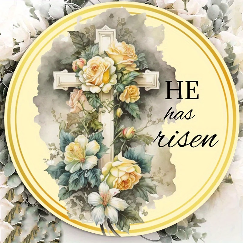 

Aluminum Metal Sign for Home Decor, 8x8Inch, He Has Risen, Easter Cross, Religious Sign, Metal Wreath, Wall Art, Home Decor