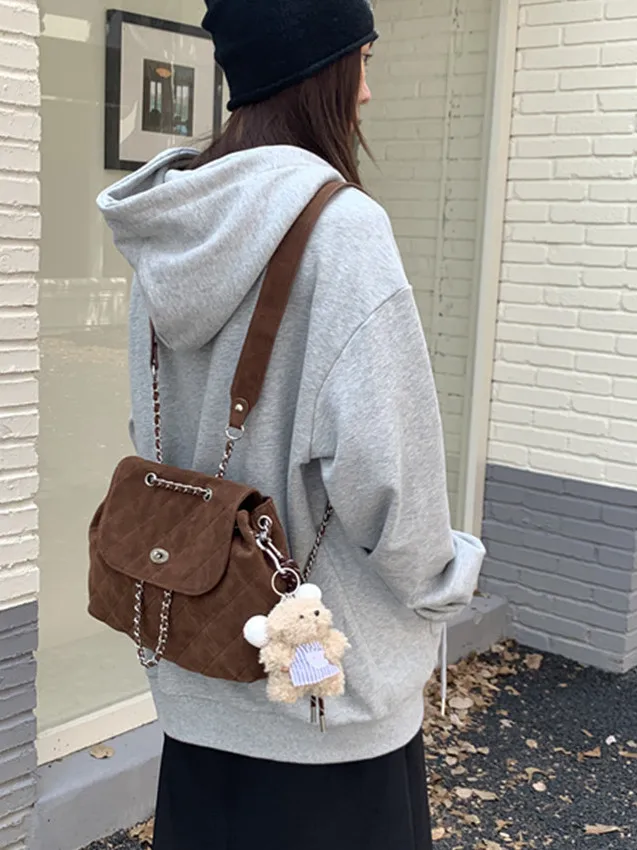 fatty-bags-women's-2025-autumn-winter-new-fashion-matte-casual-versatile-chain-shoulder-backpack-drawstring-closure-daily-use
