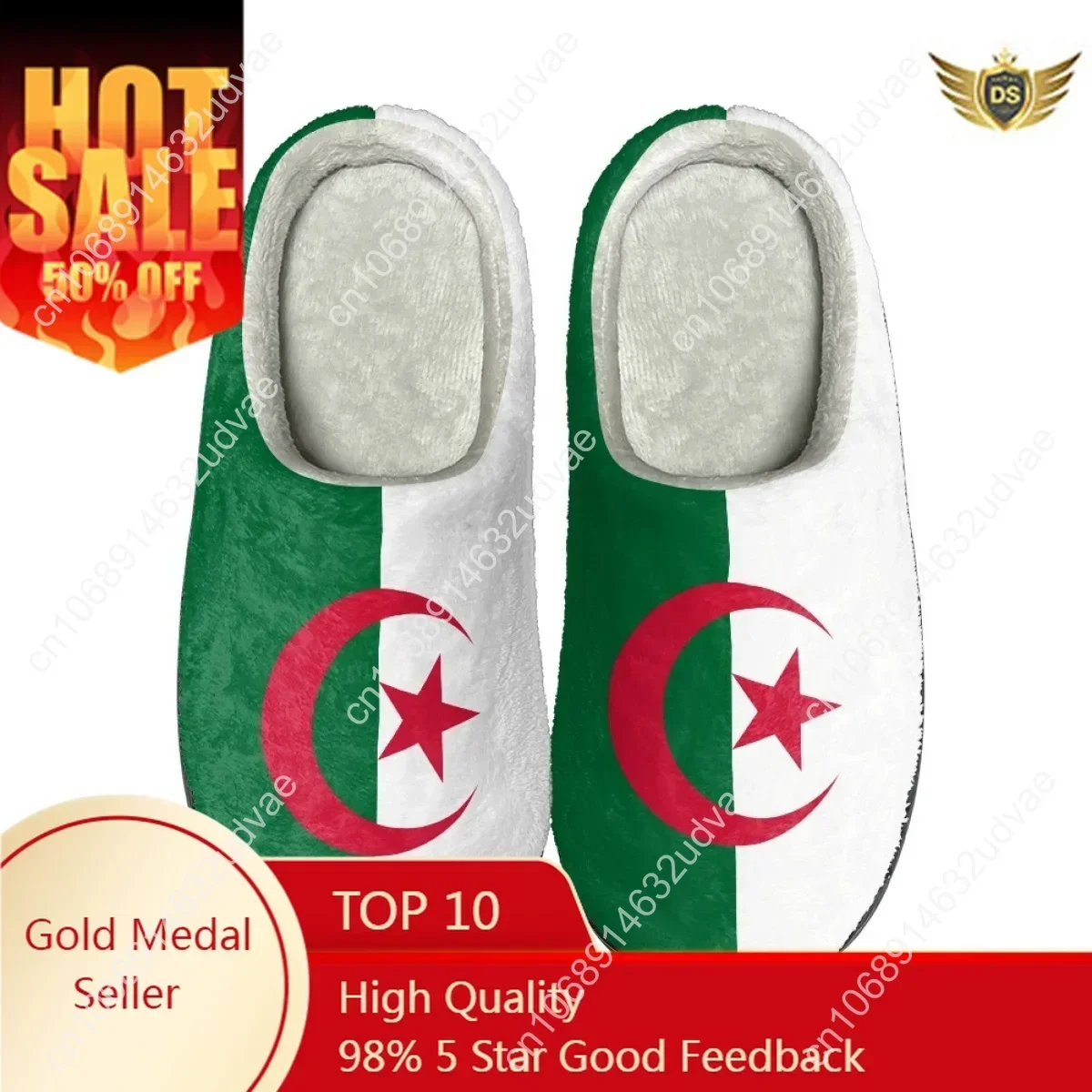 

Fashion Algeria Flag Design Casual Men's Slippers Comfort Women Flats Cotton Slippers Autumn Winter Warm Couple Home Footwear