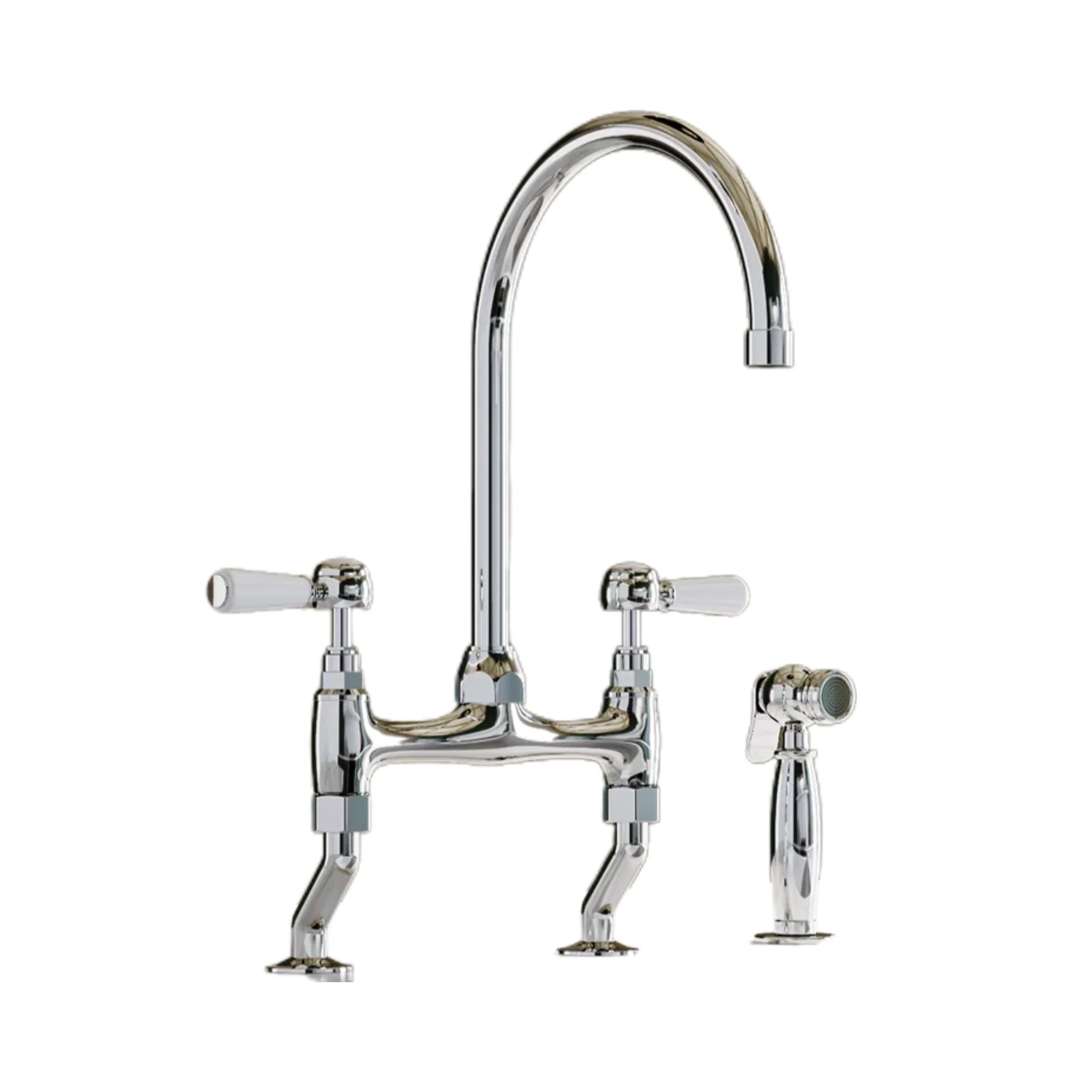 Hot Sale Classic Long Neck Luxury Chrom Brass Bridge Kitchen Faucets with Side Sprayer