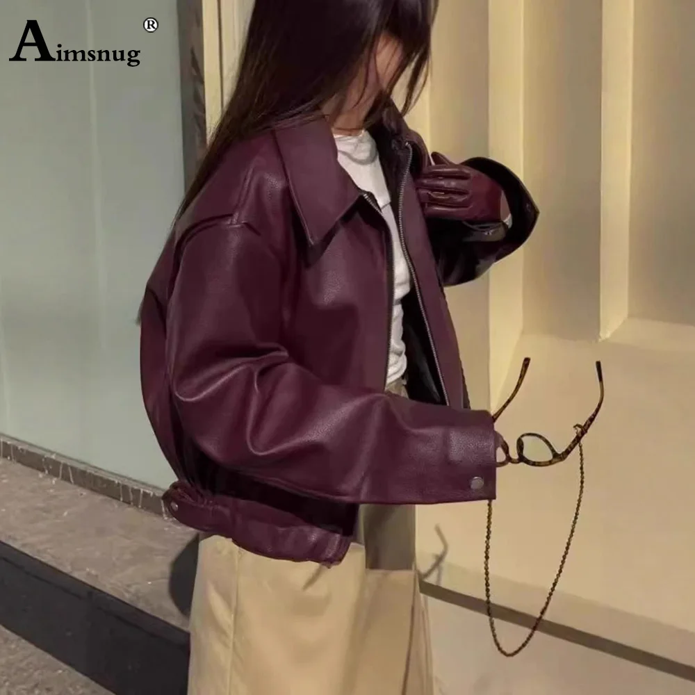 Women Faux Pu Leather Jackets 2025 Autumn Winter Fashion Zipper Outerwear Sexy Notched Disco Dance Coats Solid Motorcycle Jacket