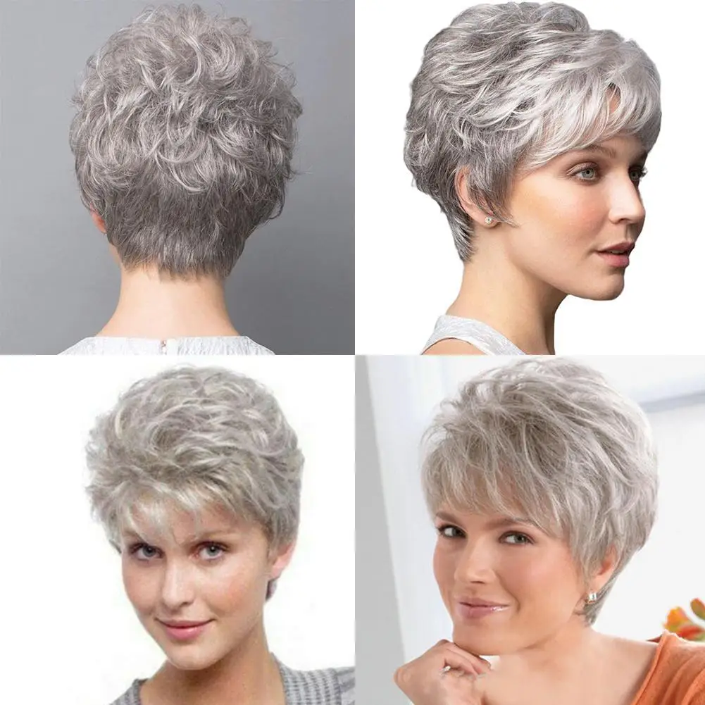 

Synthetic Hair Women Classic Short Wigs Layers Curly Grey Wig Easy to Wear and Clean Wig