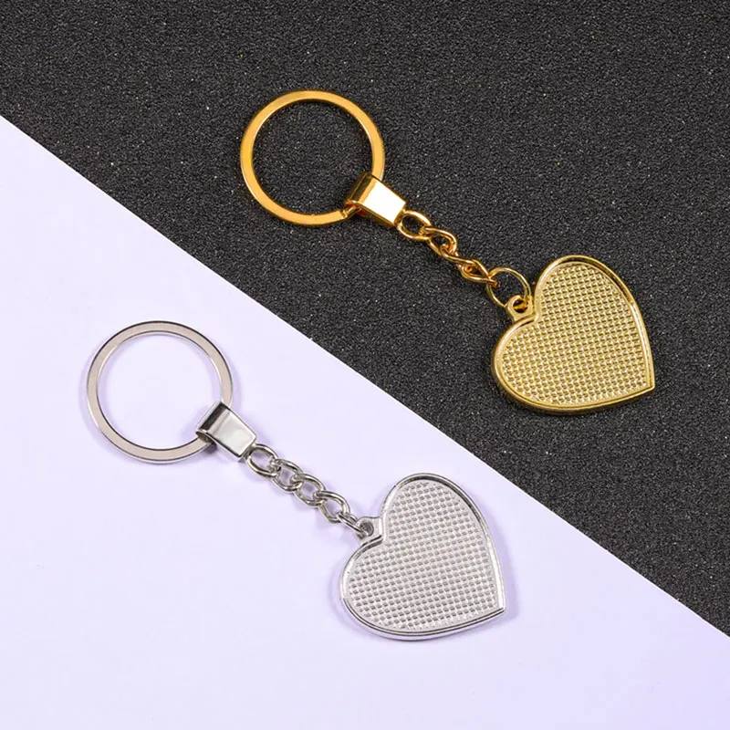 20PCS Keychains Settings 30mm Double Sided Blank Heart Cabochon Base Tray For DIY Making Key Chains Jewelry Findings Accessories
