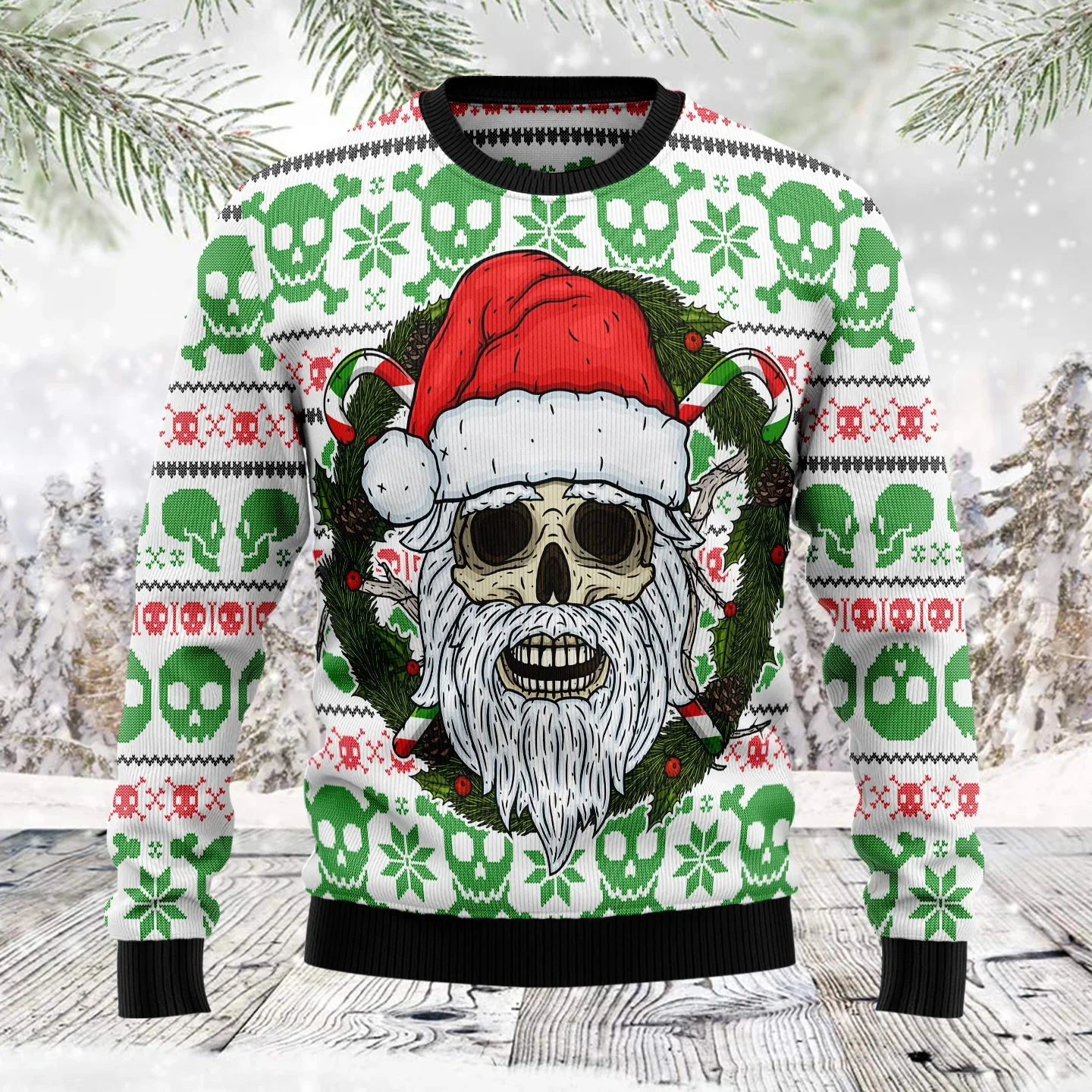 

Autumn Winter Unisex Casual Knit Pullover Sweater Funny Skull Santa Claus Pattern 3D Printed Men's Ugly Christmas Sweater KMY03