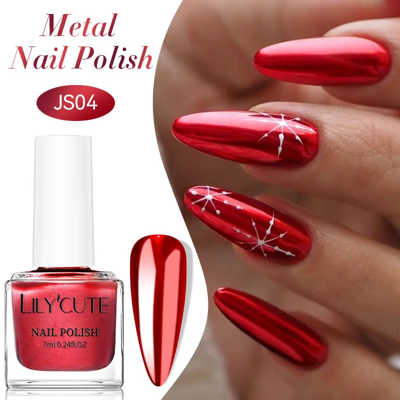 LILYCUTE 7ml Oily -Metal Nail Polish 7 Colors Long Lasting Quick Drying No Need of Lamp to Cure Nail Supplies For Nail Manicure