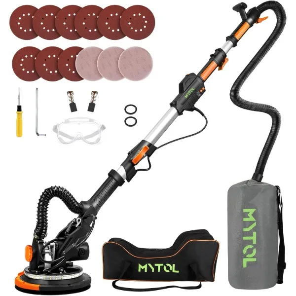 

Electric Drywall Sander with Vacuum Dust Collection, Variable Speed, LED Light, Foldable Handle, Sanding Discs & Grids