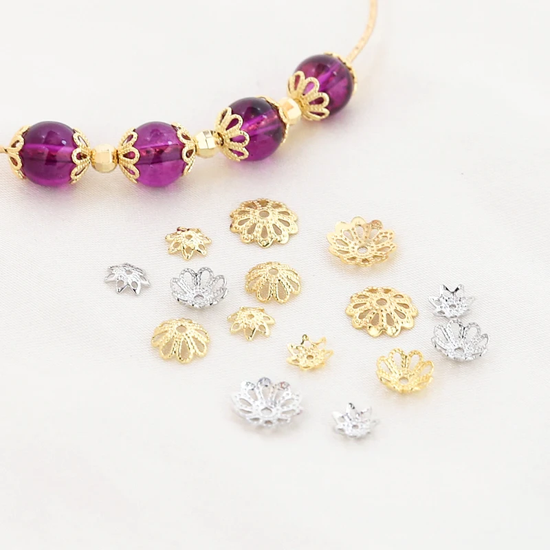 10pcs Copper Plated 18k Color Retention Hollow Torus Flower Cap Bead Diy Handmade Jewelry Bracelet Necklace Accessories Material