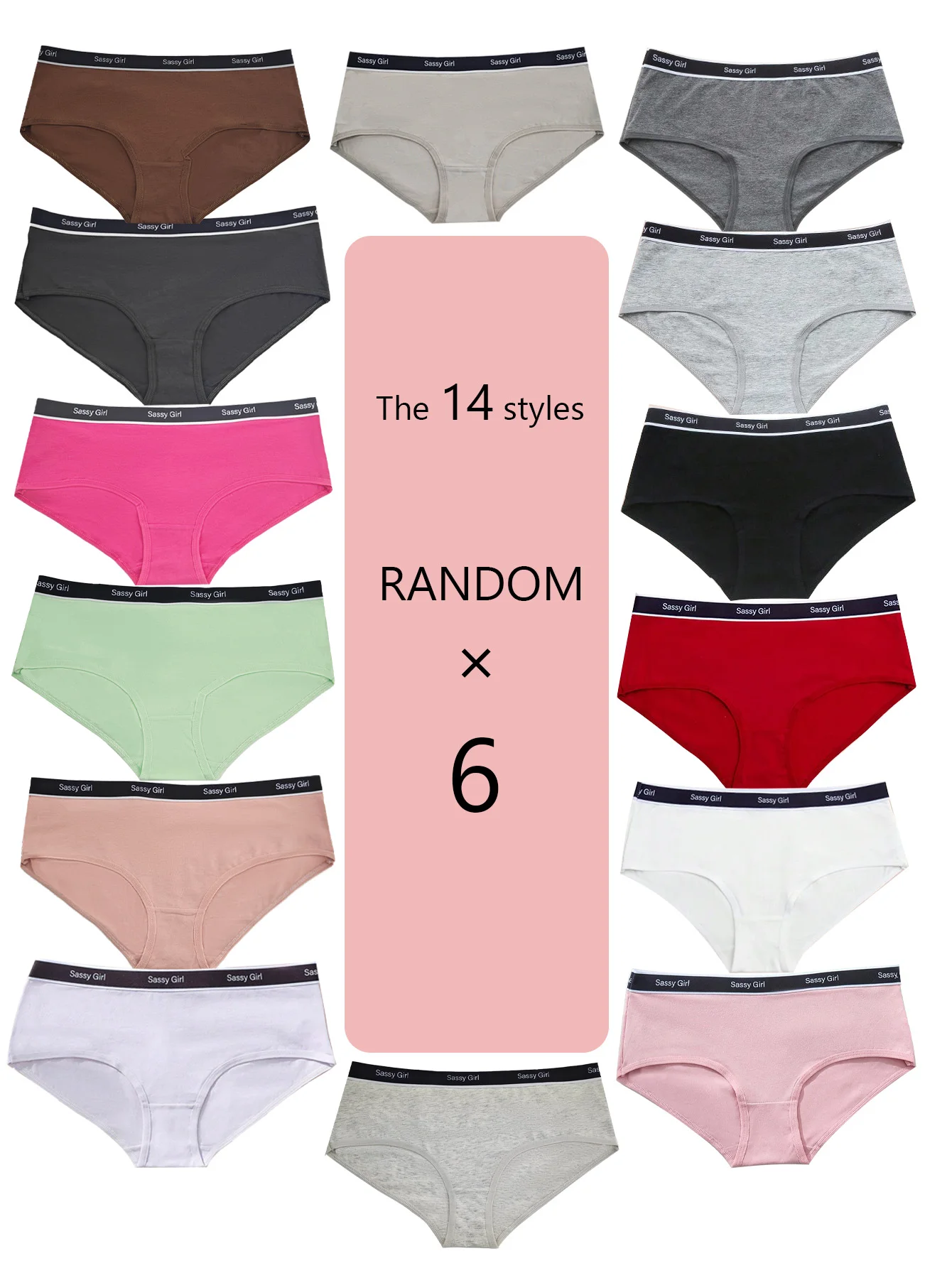 

6-Pack Random Solid Color Ladies Triangle Underwear Soft Cotton Breathable Comfortable No Butt Squeezing