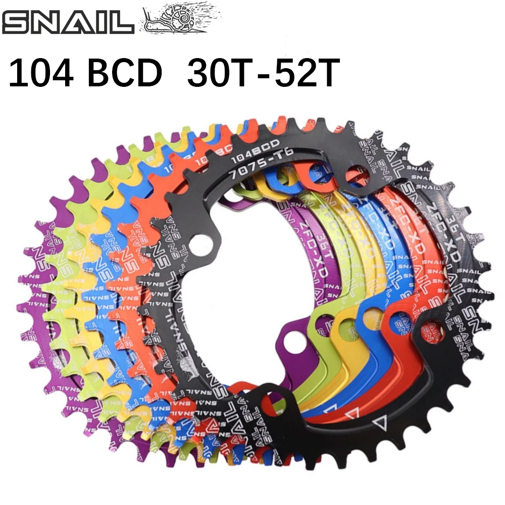 SNAIL Chainring 104BCD Round 30t 32t 34t 36t 38t 40t 42t 44t 46t 48t 50t 52t Tooth Single Tooth Plate MTB Mountain Bike 104 BCD